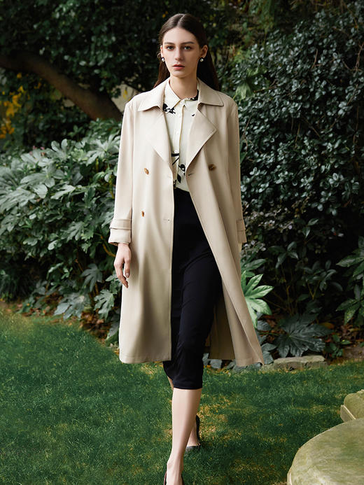 【中长款风衣】25年春夏新品女士中长款风衣外套时尚双排扣防风外套 商品图2