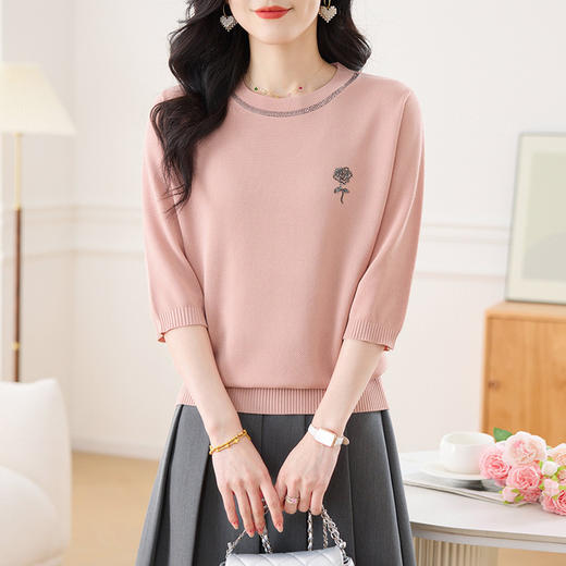 CC 17-2556冰丝针织衫t恤薄款中袖上衣宽松 商品图2