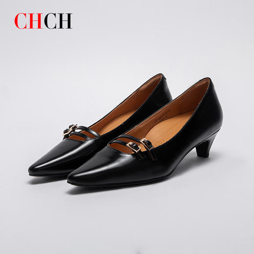 CHCH平衡鞋2025春夏新品商场同款优雅通勤尖头牛漆皮浅口女单鞋CP1B5171 商品图1
