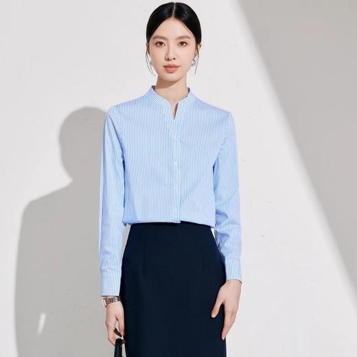 IWY/蓝白竖条纹衬衣女春季新款长袖正肩上衣高级感穿搭通勤女装1024B009+243033S1 商品图3
