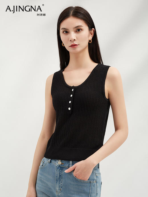 【简洁线条】阿菁娜设计感亨利领镂空背心F30C301015 商品图2