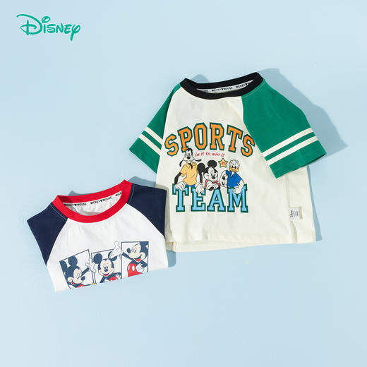 迪士尼【5A抑菌】25夏季新款男童插肩袖T恤卡通米奇撞色短袖打底衫ZD2ES025* 商品图3