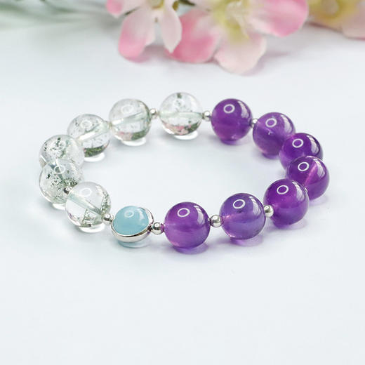 【青海藏文化博物院官方直发】绿幽灵紫晶海蓝宝手串 商品图2