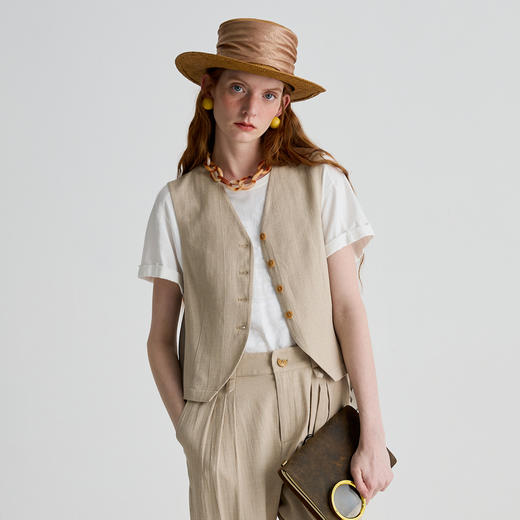 谜底西装马夹女2025夏季新品复古风通勤宽松H型中长马甲252MM0524 商品图0