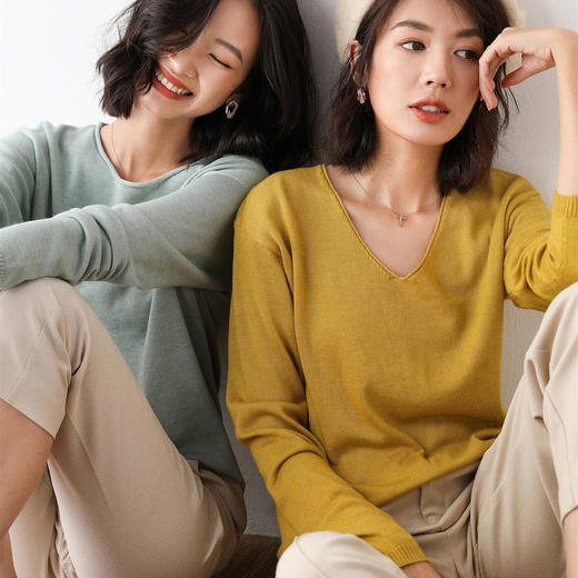 【春季特价，79元两件】【拍一件不发， 选2件加入购物车自动减】春季女宽松慵懒风V领圆领毛衣女百搭休闲针织衫上衣100% 商品图7