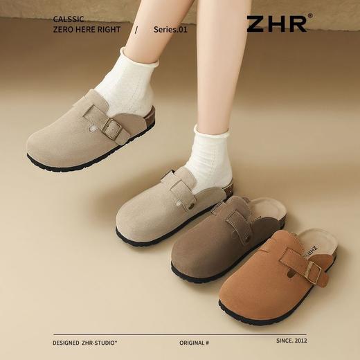 ZHR则则真皮牛反绒半拖包头勃肯鞋女情侣款百搭ins半拖鞋女博肯鞋 商品图4