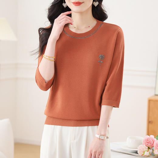 CC 17-2556冰丝针织衫t恤薄款中袖上衣宽松 商品图3