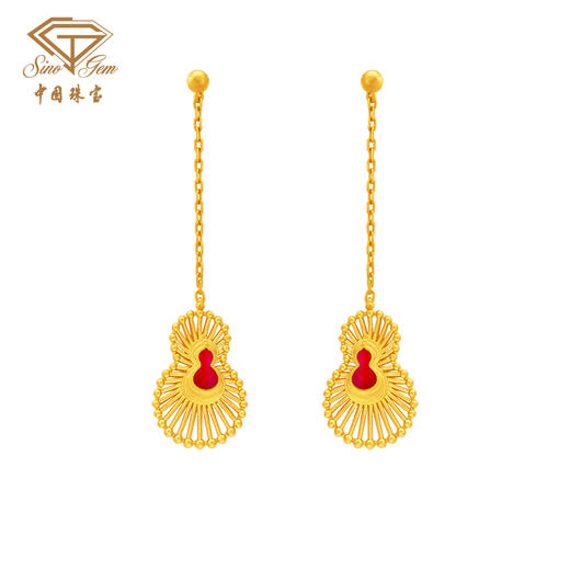 「美好金藏福」足金珐琅葫芦耳饰 古法黄金工艺耳坠 商品图1