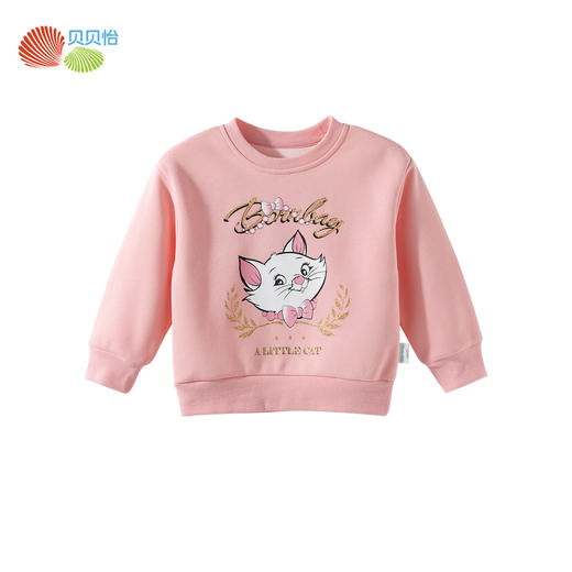 贝贝怡2025春秋新款女童圆领卫衣卡通猫咪印花套头上衣运动休闲卫衣 商品图10