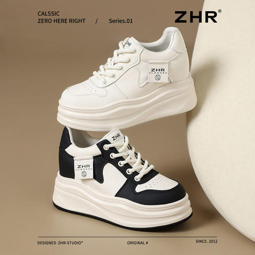 ZHR厚底高帮休闲鞋女增高8cm春季新款时尚百搭板鞋软底轻便运动鞋 商品图9