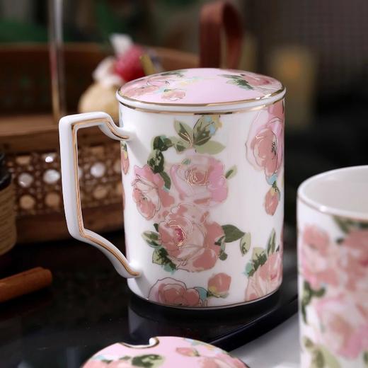 nosin诺轩法式玫瑰花卉田园风陶瓷马克杯子带盖个性女水杯家用男诺轩野玫瑰马克杯一杯一盖一勺 商品图4