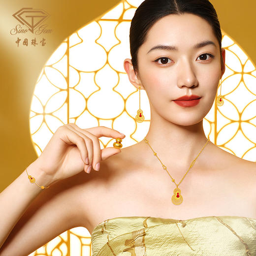 「美好金藏福」足金珐琅葫芦耳饰 古法黄金工艺耳坠 商品图5