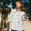 两三事盐渍晴空2025春季新款压褶翻领立体花朵荷叶边泡泡袖衬衫女 商品缩略图2