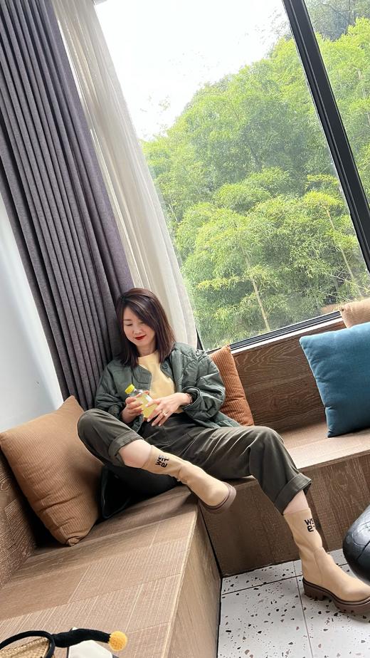 westory真皮厚底瘦瘦靴22年秋冬新款短筒圆头百搭增高弹力靴W22DS82042 商品图4