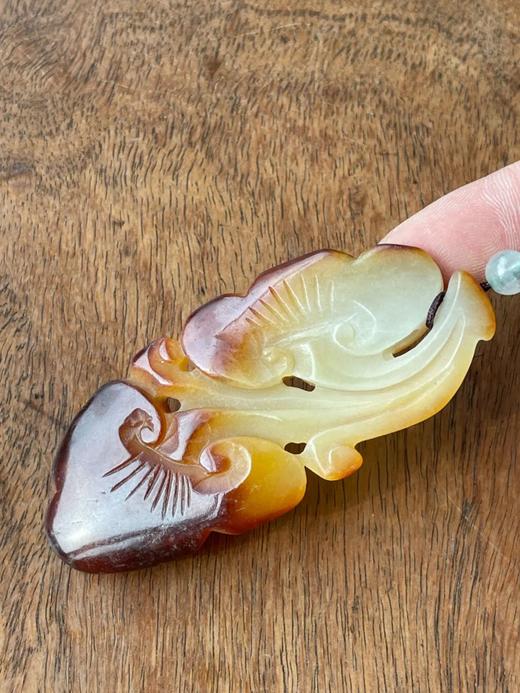 红皮沁白玉巧雕灵芝形吊坠，顺丰包邮 商品图7