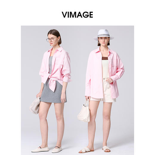 VIMAGE纬漫纪宽松廓形舒适粉色通勤显瘦衬衫外套秋季新款V2209807 商品图1
