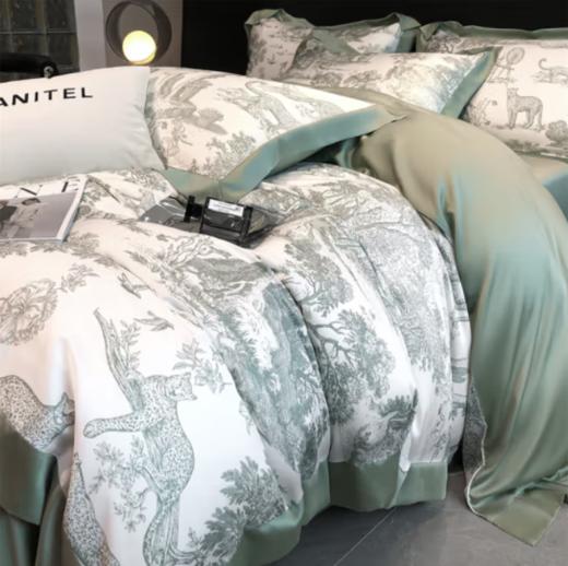 百丽安娜天丝数码印花四件套庄园-绿 200cm*230cm 轻奢美式风 适用于1.5M-1.8M床 商品图2