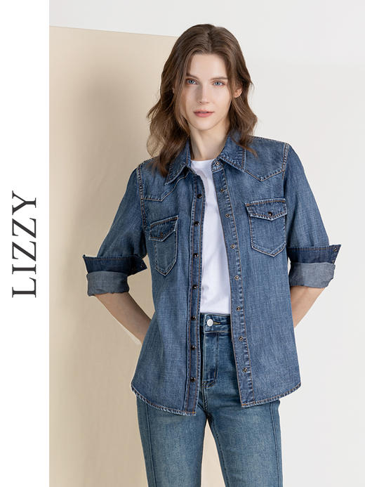 LIZZY早秋休闲通勤百搭都市个性牛仔衬衫8135 商品图0