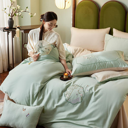 多喜爱 60支全棉轻奢贡缎红楼梦系列套件 四件套 蝶舞花趣 商品图1