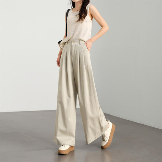 【限时秒杀】西遇白色宽松阔腿裤女新款通勤高腰小个子慵懒风休闲裤D0050457 商品图5