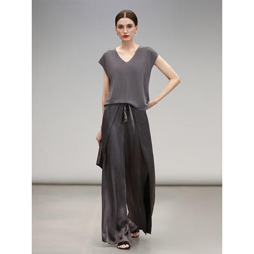 COCOBELLA肌理缎面飞片开叉阔腿裤女垂坠休闲直筒裤PA0013-3 商品图4