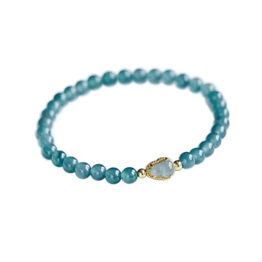 福禄双全天然蓝水翡翠手串5mm 翡翠玉葫芦手链925银色泽幽蓝质地细腻一物一证 商品图4