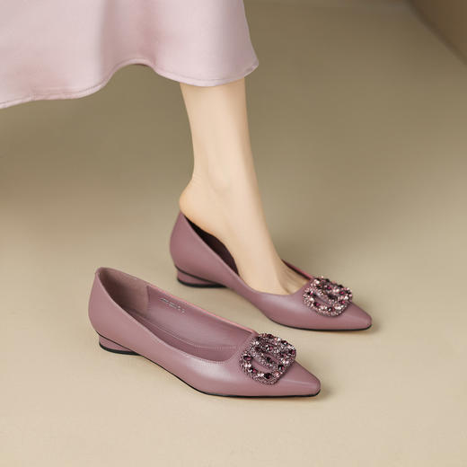 【预售5天】爆款柔软舒适通勤百搭浅口羊皮中跟水钻单鞋YS&0203 商品图0