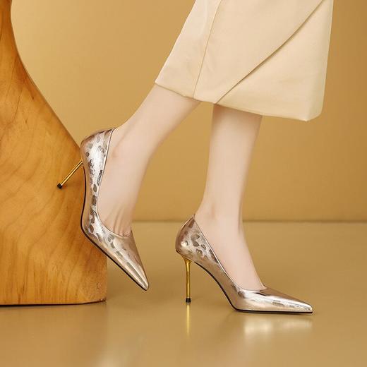 【预售7天】真皮尖头金色高跟鞋女春季新款法式气质时尚浅口宴会细跟单鞋CX&CX081-5 商品图2