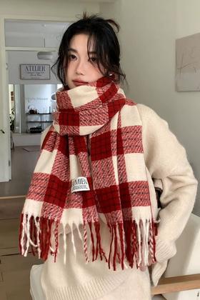 Say Something 红色格子高级氛围感时尚围脖围巾 21749