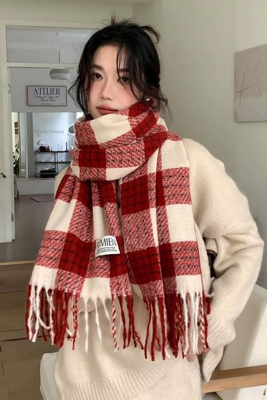 Say Something 红色格子高级氛围感时尚围脖围巾 21749 商品图0