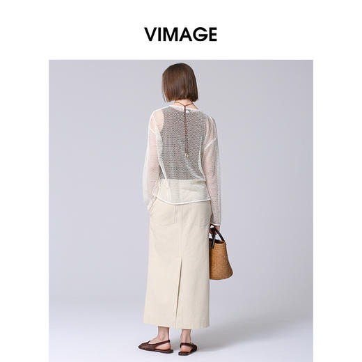 VIMAGE纬漫纪高腰及踝长裙纯棉舒适开叉a字半身裙2025春季新款V2306902 商品图4