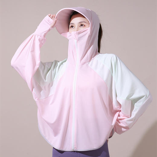 【一件顶六件！减少出行装备】撞色拼接防晒衣女夏季薄款冰丝防晒连帽外套时尚大码防晒服，帽后拉链设计，长发短发均可适宜。ry 商品图0
