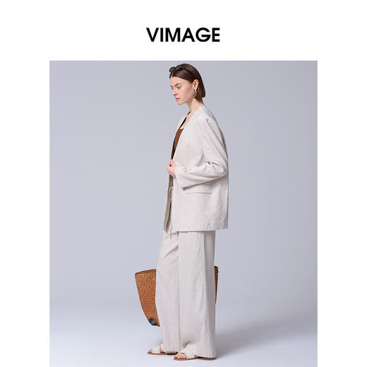VIMAGE纬漫纪显瘦高腰直筒阔腿休闲长裤春季新款V2305906 商品图2