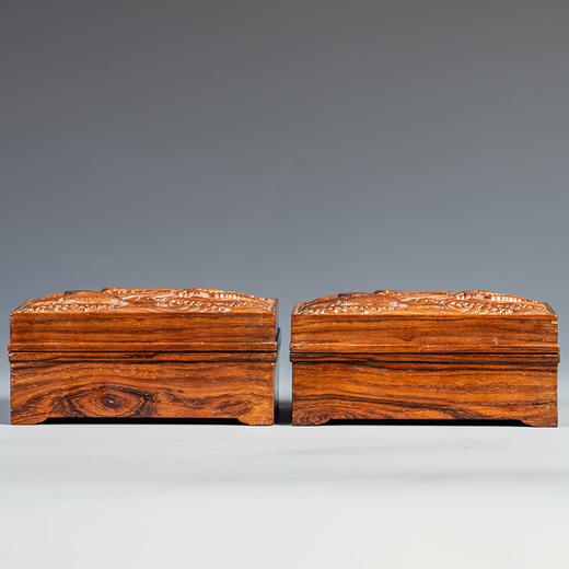 二十世纪 黄花梨高浮雕海水仙鹤纹首饰盒（一对） 商品图4