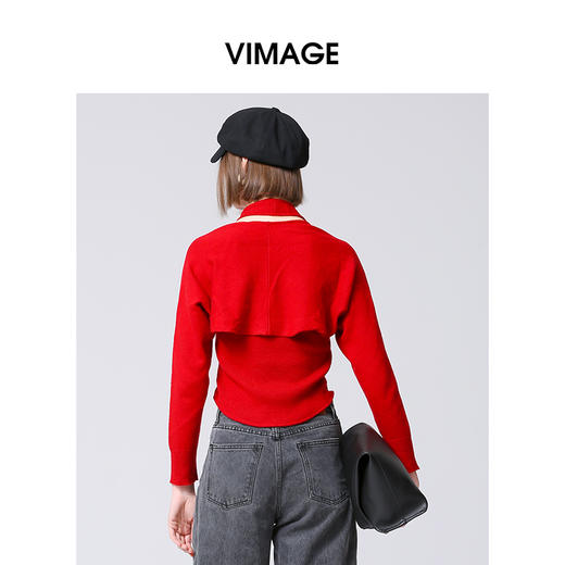VIMAGE纬漫纪时修身显瘦设计感露背小性感针织衫秋冬新款V2201809 商品图4
