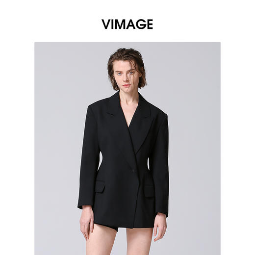 VIMAGE纬漫纪冬季新款时尚百搭收腰显瘦翻领毛呢大衣女外套V2203818 商品图1