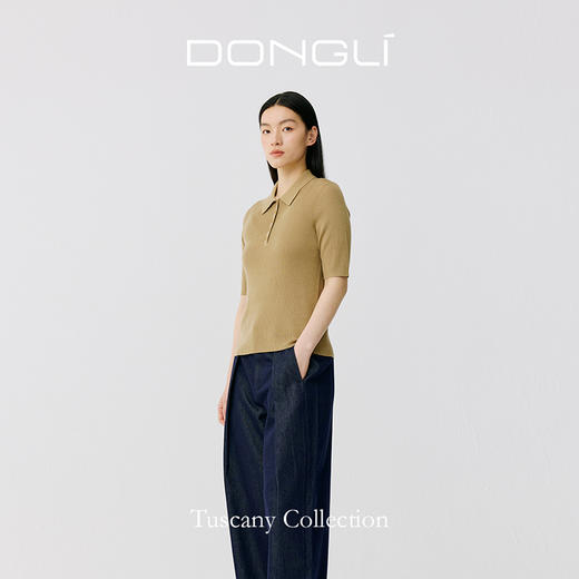 东黎 • 托斯卡纳系列—无尽夏 丝绒女士T恤领五分袖套衫 5017 商品图3