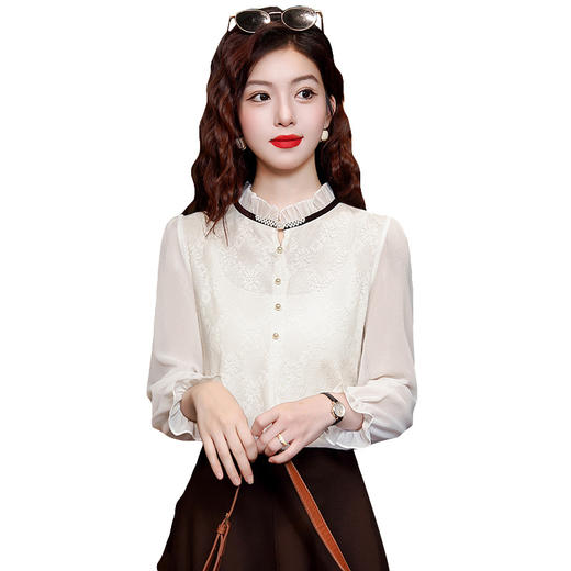 荷叶领珍珠扣喇叭袖显瘦简约上衣KQL-E324N1104 商品图4