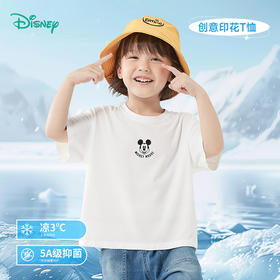 迪士尼夏季男童米奇潮流印花短袖纯棉运动休闲凉感T恤ZD2ES028*