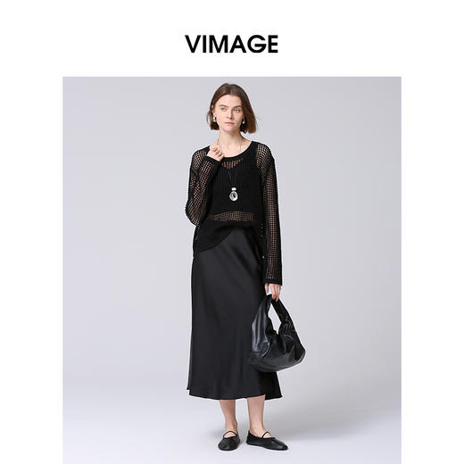VIMAGE纬漫纪慵懒感时尚垂坠宽松镂空针织衫上衣2025春季新款V2301919 商品图2
