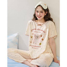 商场同款新品芬腾睡衣女夏季纯棉短袖圆领套装宽松女款全棉家居服