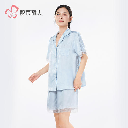 都市丽人好睡好眠女士丝质短袖套装薄冰雪丝提花短袖类LHH1D6 商品图2