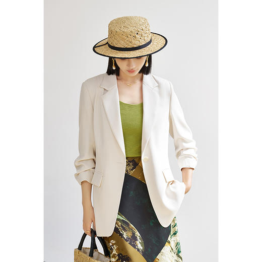 通勤平驳领西装外套 简约通勤纯色西装职业正装七分袖短外套女6055 商品图2