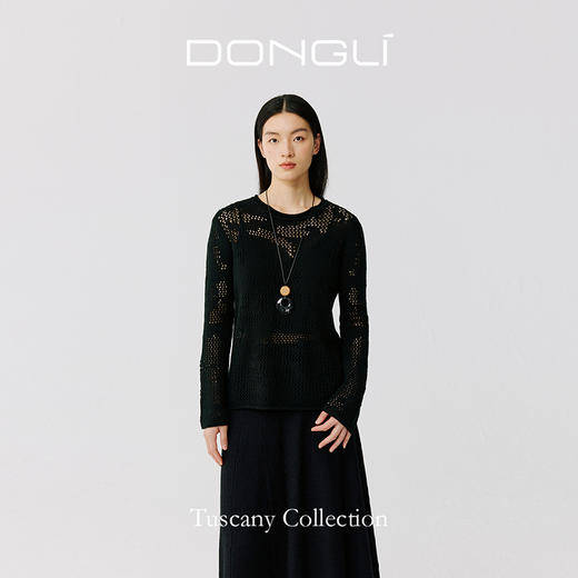 东黎 • 托斯卡纳系列—风与形 山羊绒女士镂空圆领套衫 5143 商品图3