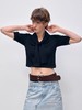 出逃赤岗西/25SSM67/高级感黑色飘系带短袖T恤 商品缩略图1