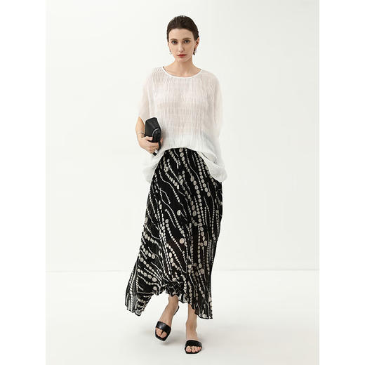 COCOBELLA度假风不规则下摆波点半身裙女飘逸百褶长裙HS7041 商品图1