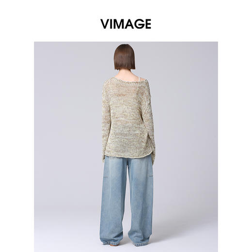 VIMAGE纬漫纪2025春季新款复古百搭直筒高腰阔腿显瘦牛仔裤V2305921 商品图4