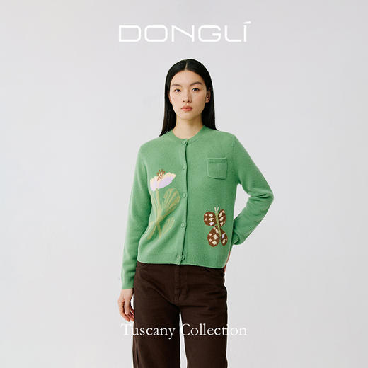 东黎 • 托斯卡纳系列—蝶语春光 山羊绒女士圆领提花长袖开衫 5024 商品图2