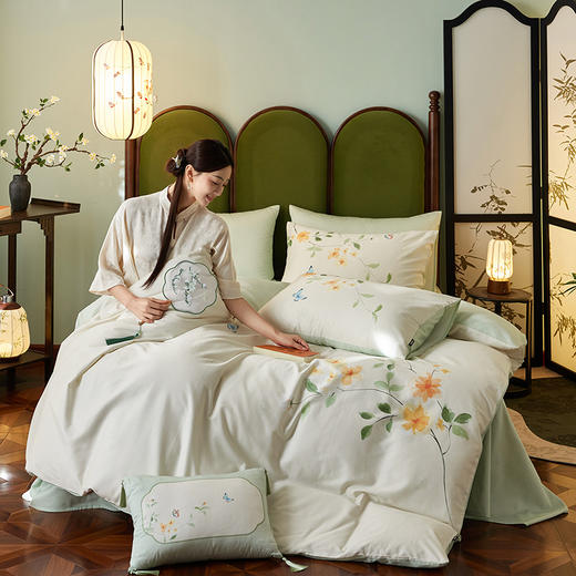 多喜爱 60支全棉轻奢贡缎红楼梦系列套件 四件套 碧落晴雪 商品图2