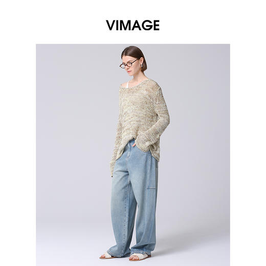 VIMAGE纬漫纪2025春季新款复古百搭直筒高腰阔腿显瘦牛仔裤V2305921 商品图2